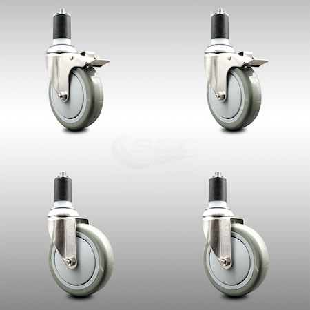 Service Caster 5 Inch 316SS Gray Poly Swivel 1-1/2 Inch Expanding Stem Caster Lock Brake, 2PK SCC-SS316TTLEX20S514-PPUB-2-S-2-112